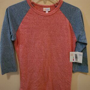 NEW! LuLaRoe Randy heathered Blue Raglan Baseball pullover T-shirt Women's XS